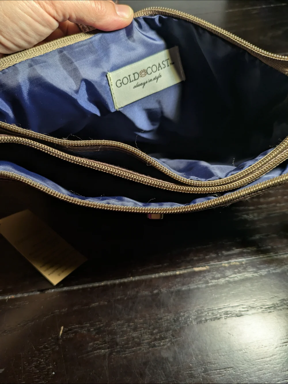 Gold Coast Denim Handbag Bag And Matching Watch - Blue with Brown Trim